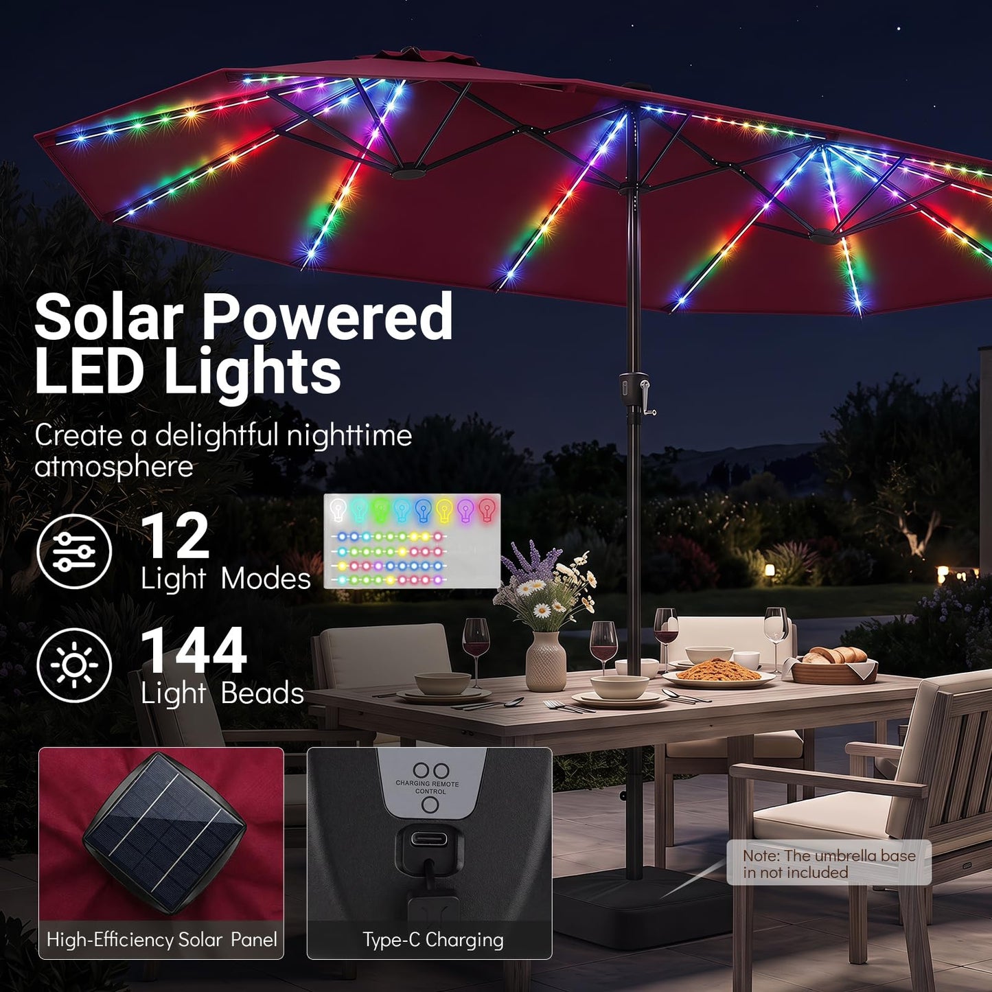 Tangkula Patio Umbrella with Solar Lights | Multi-Colored LED Lights