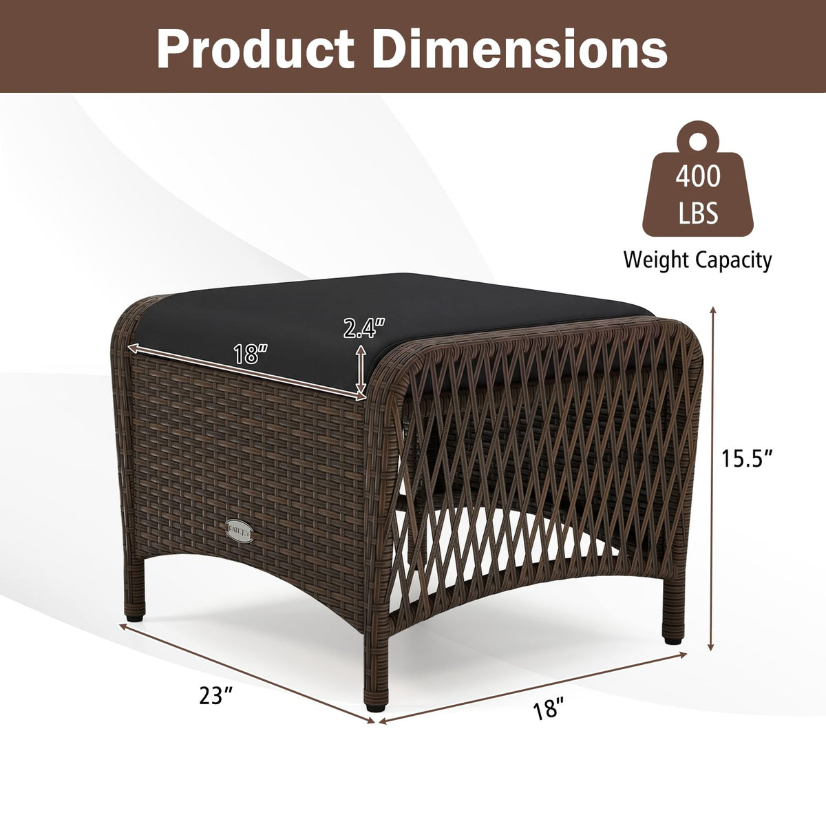 Tangkula 2 Pieces Patio Wicker Ottomans with Removable Cushions