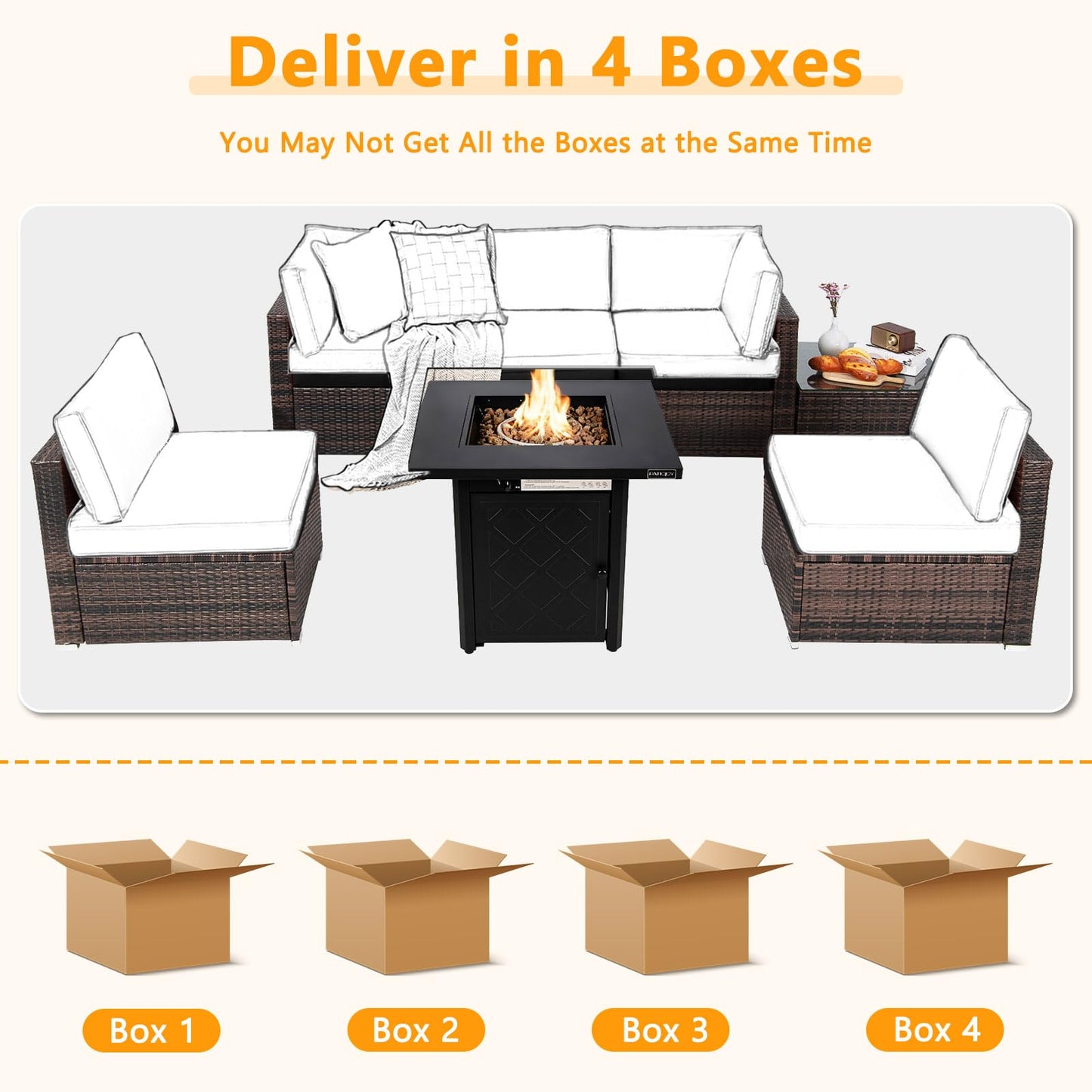 Tangkula 7 Pieces Patio Furniture Set with 28" 50000 BTU Propane Gas Fire Pit Table