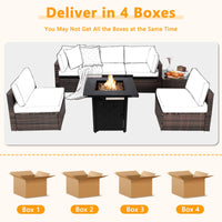 Tangkula 7 Pieces Patio Furniture Set with 28" 50000 BTU Propane Gas Fire Pit Table