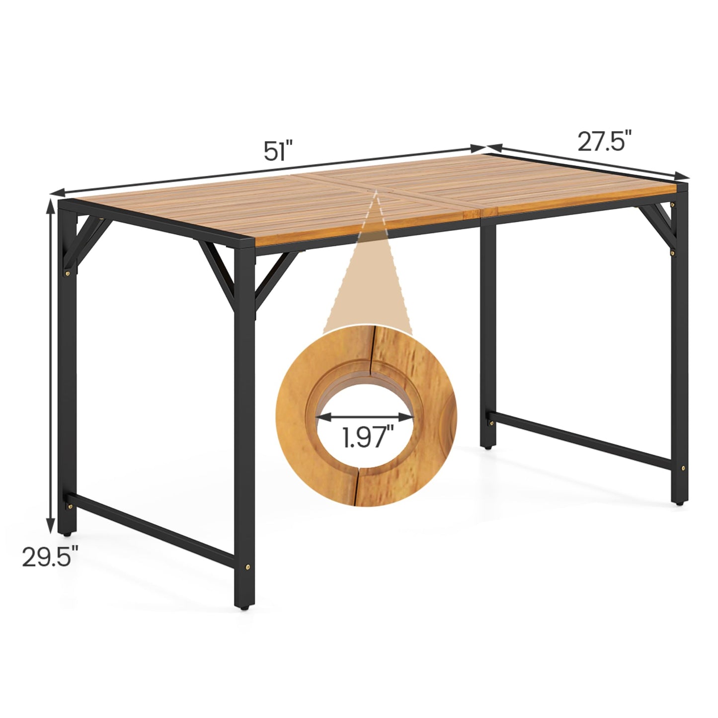 Tangkula Acacia Wood Outdoor Dining Table with 1.97” Umbrella Hole