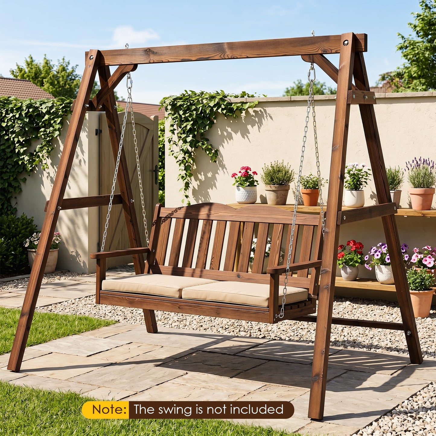 Tangkula 880lbs Wood Porch Swing Frame(72" x 54" x 66")
