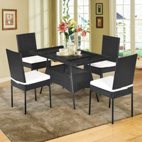 Tangkula 5 Piece Wicker Patio Dining Set with Tempered Glass Top & Padded Cushions