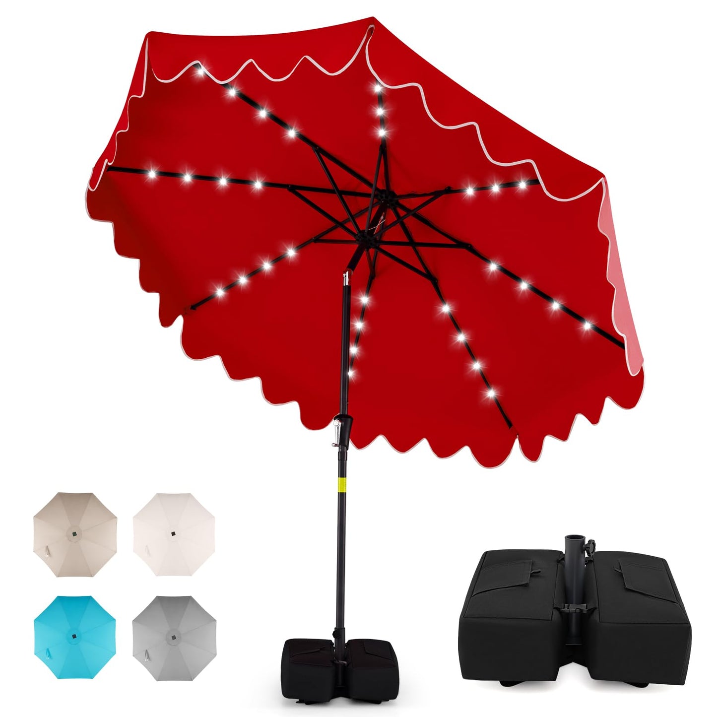 Tangkula 9 FT/10 FT Solar Patio Umbrella with Base Included 32 LED Lights
