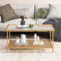Tangkula Glass Coffee Table, 2-Tier Rectangular Tempered Glass Center Table