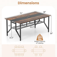 Tangkula 6 FT Rectangular Conference Table with Mesh Storage Shelf & Cable Grommet