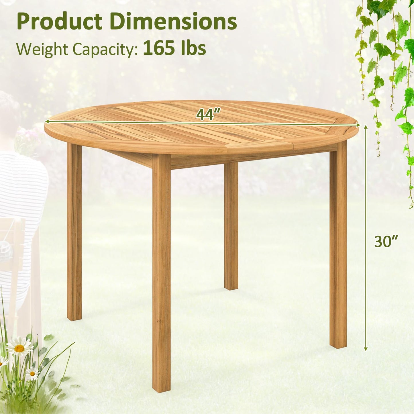 Round Outdoor Dining Table, Acacia Wood Dining Table - Tangkula