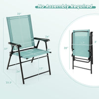 Tangkula Set of 2 Patio Folding Chairs, Portable Sling Back Chairs with Armrests and Metal Frame