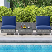 Tangkula 3 Pieces Patio Furniture Set PE Rattan Conversation Chairs with Tempered Glass Coffee Table