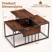 Tangkula Lift Top Coffee Table with Hidden Storage for Living Room
