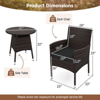 Tangkula 3 Piece Patio Furniture Set | Hand-Woven PE Wicker Conversation Set with Contoured Armchairs