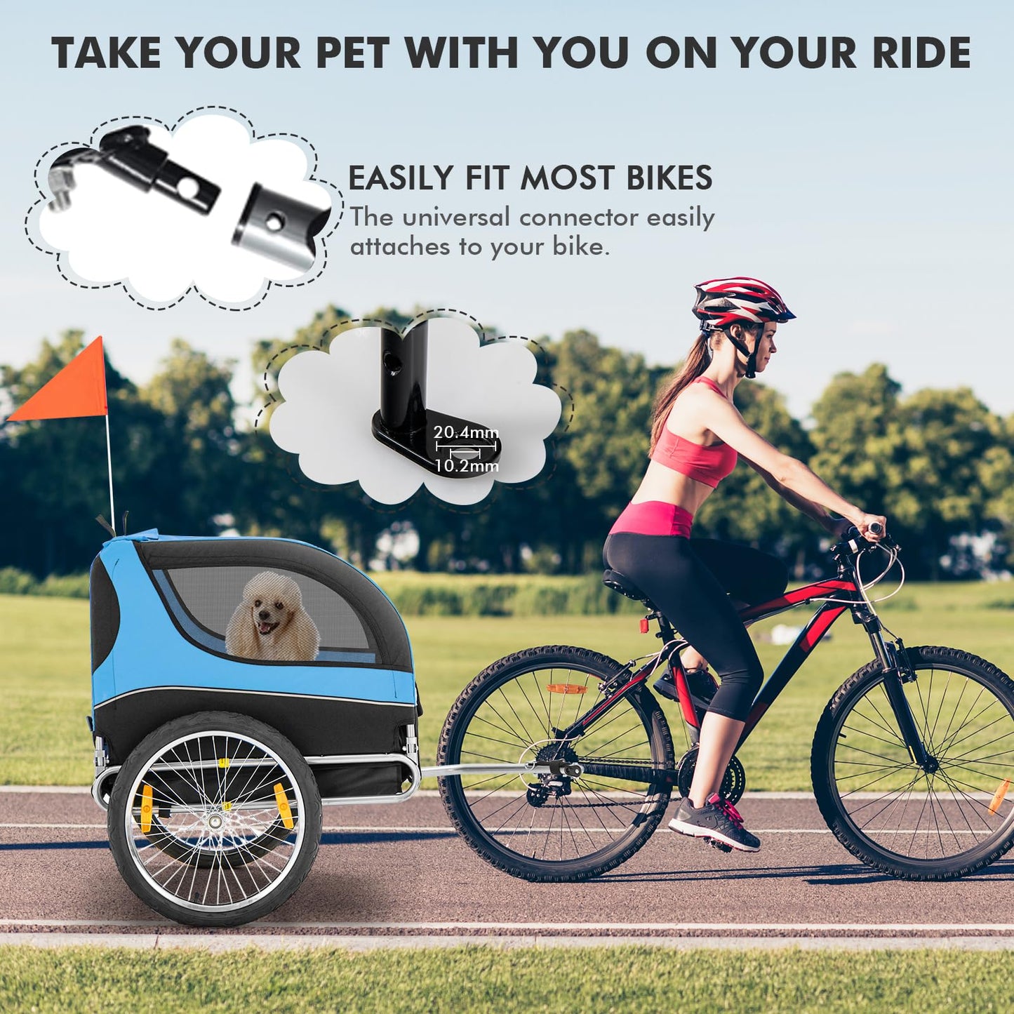 Tangkula Dog Bike Trailer, Breathable Mesh Dog Cart with 3 Entrances, Safety Flag