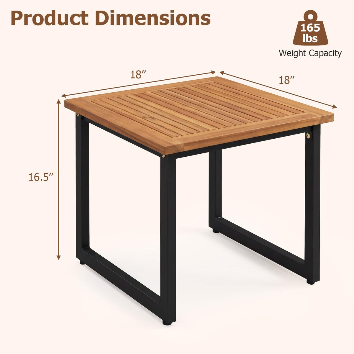 Tangkula 18" Square Acacia Wood Patio Side Table