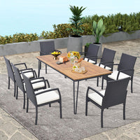 Tangkula Ensemble de salle à manger de jardin 9 pièces en rotin avec table en bois d'acacia