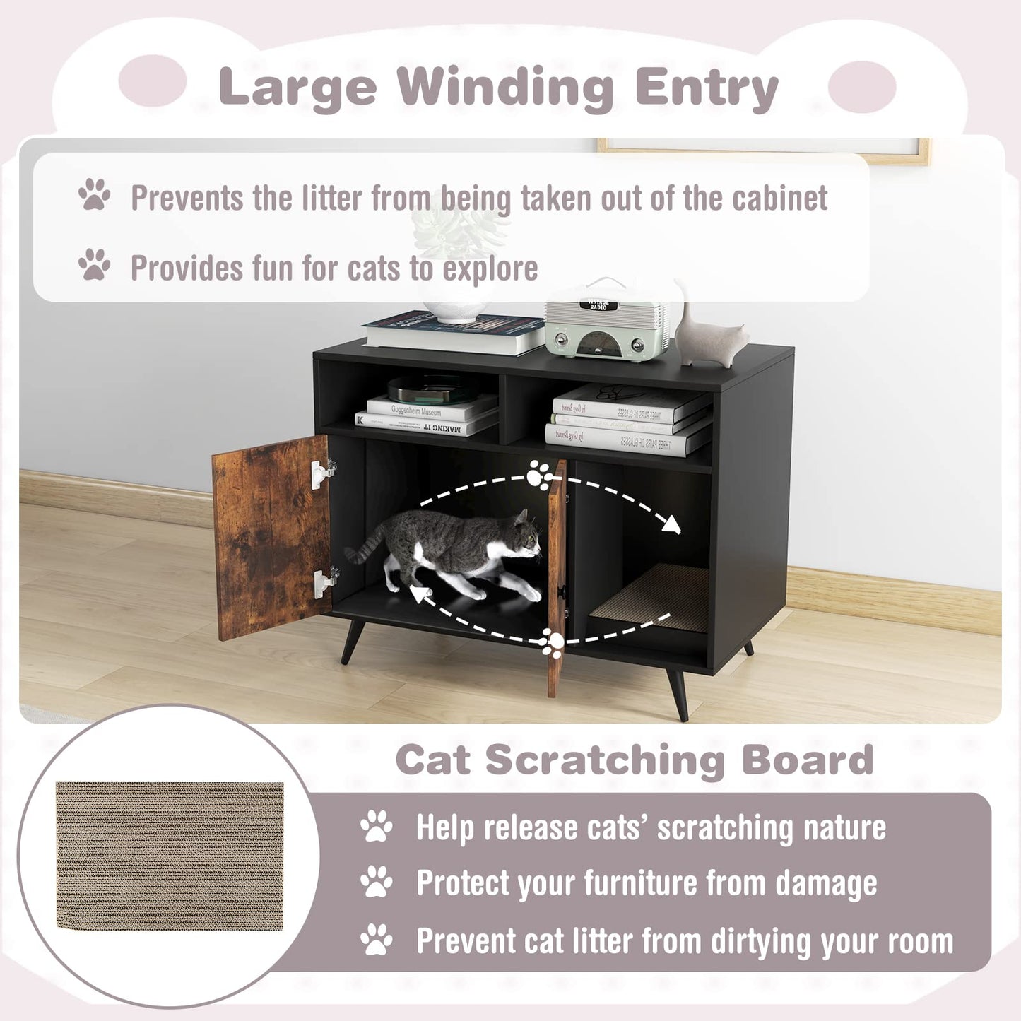 Tangkula Cat Litter Box Enclosure, Hidden Cat Washroom Furniture with Double Door Cabinet