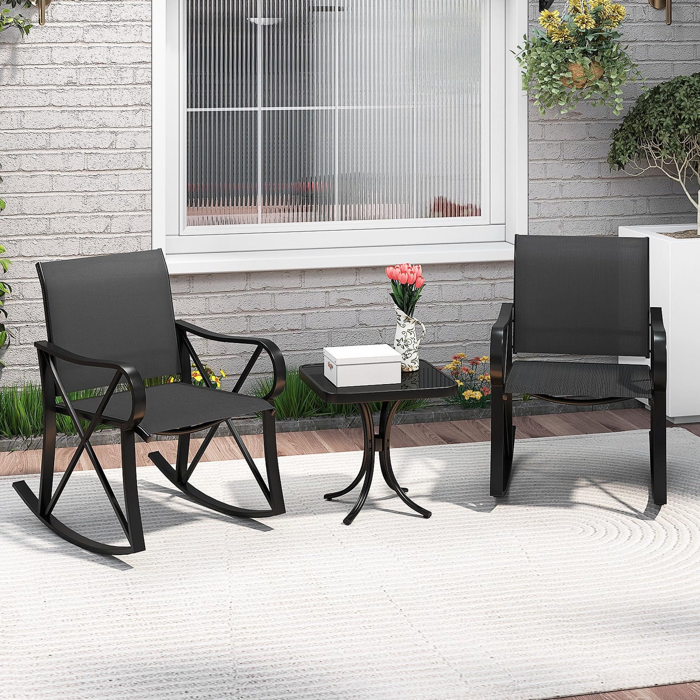 Tangkula 3 Piece Patio Rocking Set