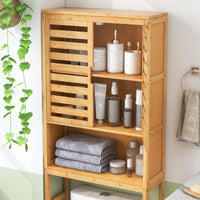 Tangkula Over The Toilet Storage Cabinet Tall Natural Bamboo Bathroom Shelf Over Toilet