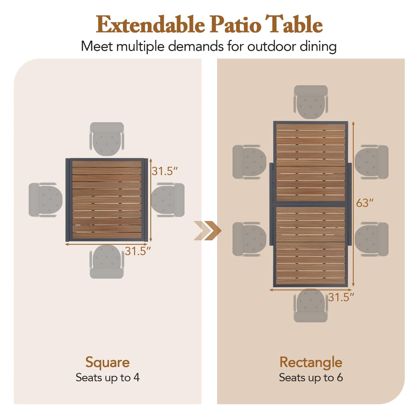 Tangkula Extendable Outdoor Dining Table Patio Dining Table