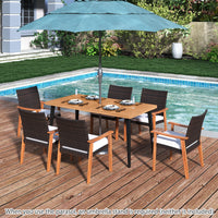 Tangkula 63" Outdoor Indoor Dining Table with Acacia Wood Slatted Tabletop