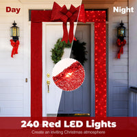 Tangkula Pre-Lit Christmas Doorway Arch w/Bow, LED Lighted Festive Door Decoration w/ 240 Red LED Lights
