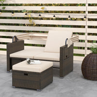 Tangkula Outdoor Patio Rattan Daybed w/Retractable Canopy & Adjustable Backrests