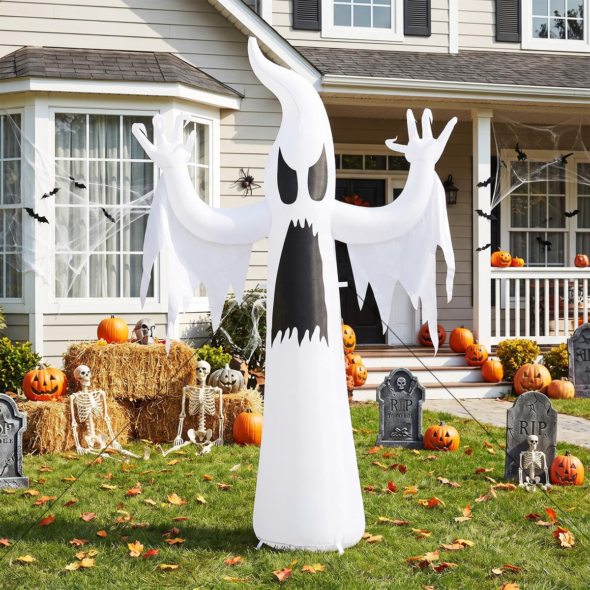 Tangkula 7.7 FT Halloween Inflatable Ghost with Built-in RGB LED Lights