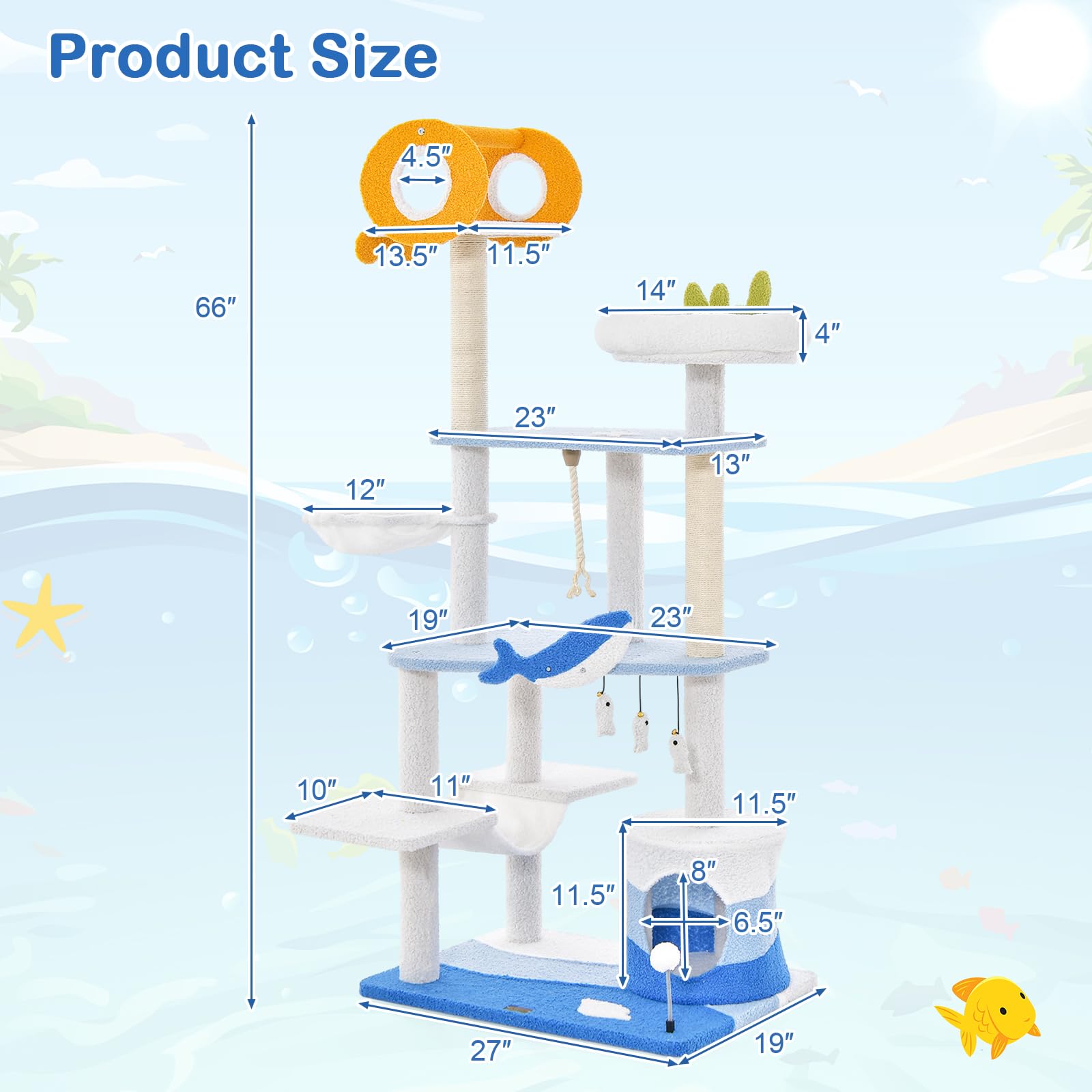 Ocean-Themed Cat Tree, 3-Level Cat Tower - Tangkula