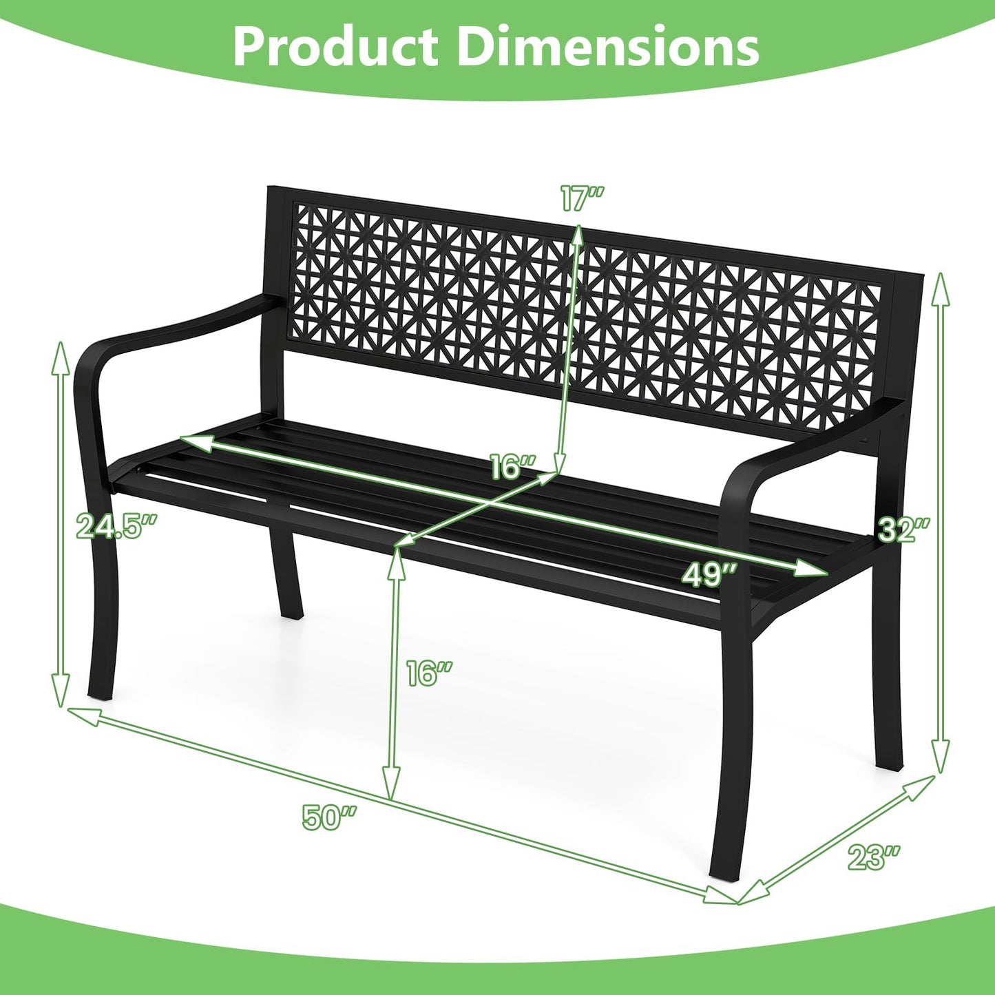 Tangkula Metal Outdoor Park Bench 50 Inches Patio Garden Bench