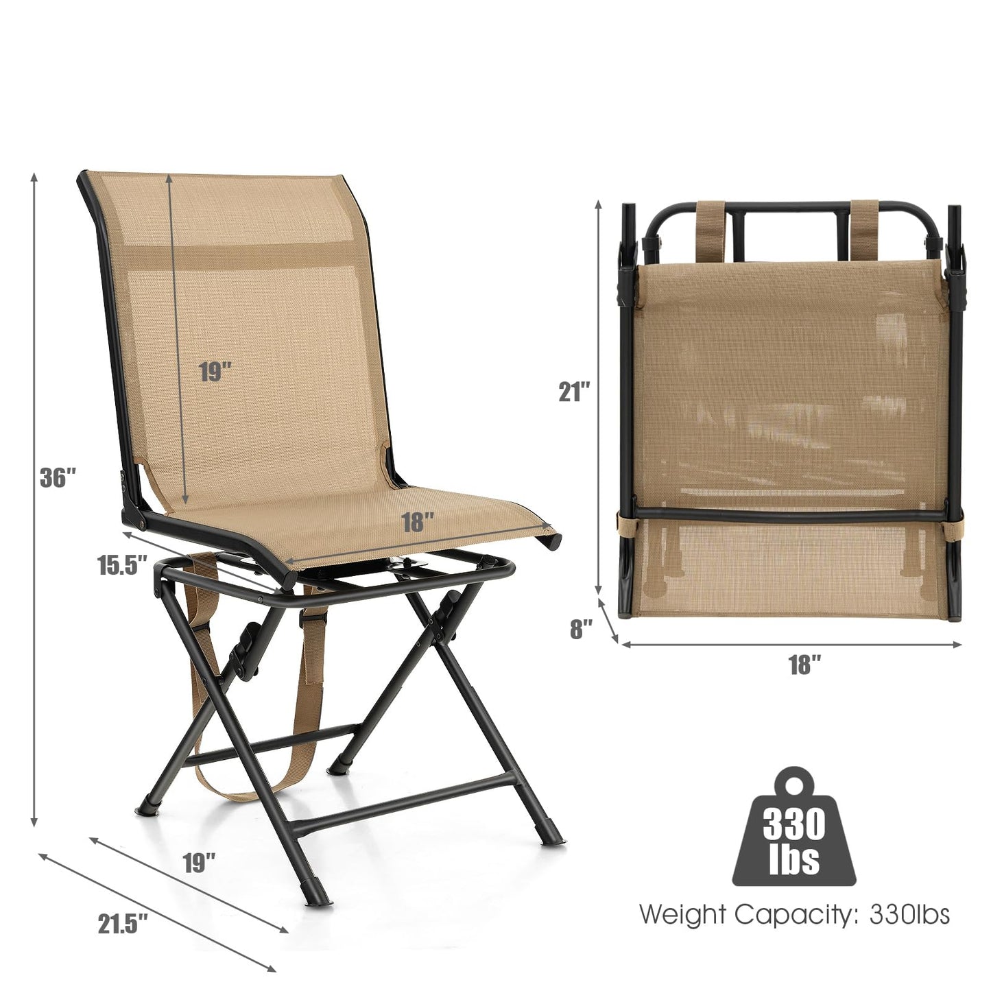 Tangkula 360-degree Swivel Blind Chair, Foldable Free Rotation Hunting Chair, Chair for Camping, Hunting, Fishing