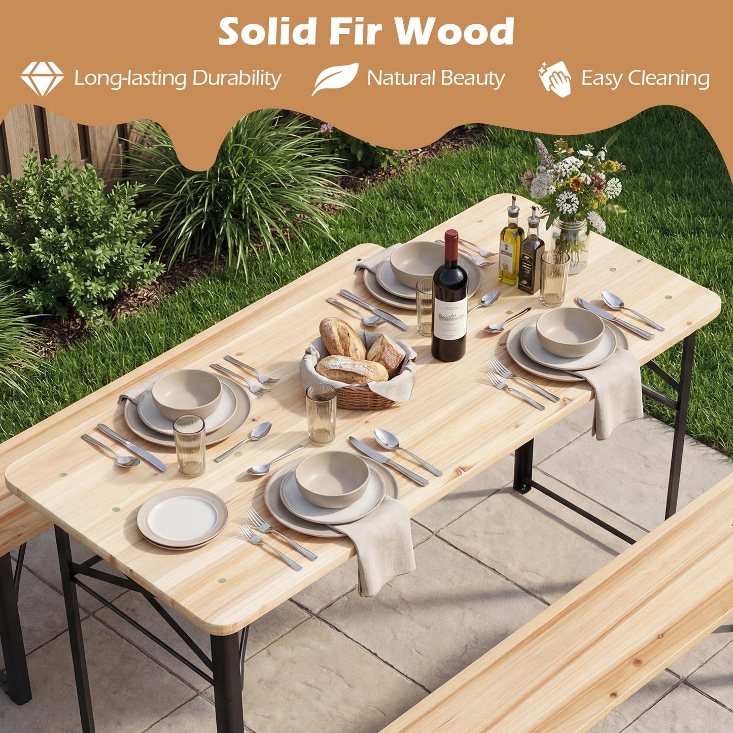 Tangkula 3 Piece Folding Picnic Table with 2 Benches