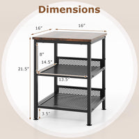Tangkula Square Side Table, 3-Tier Nightstand with Dual Mesh Shelves, Industrial End Table for Living Room