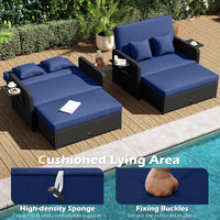 Tangkula Patio Rattan Daybed with 4-Level Adjustable Backrest Storage Ottoman & Folding Side Tray