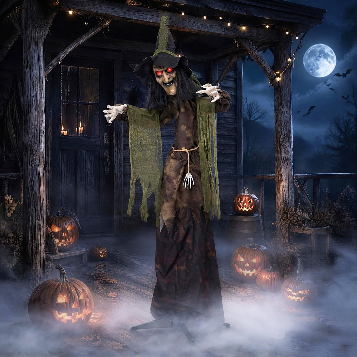 Tangkula 6.2 FT Animated Halloween Standing Talking Witch with Glowing Eyes