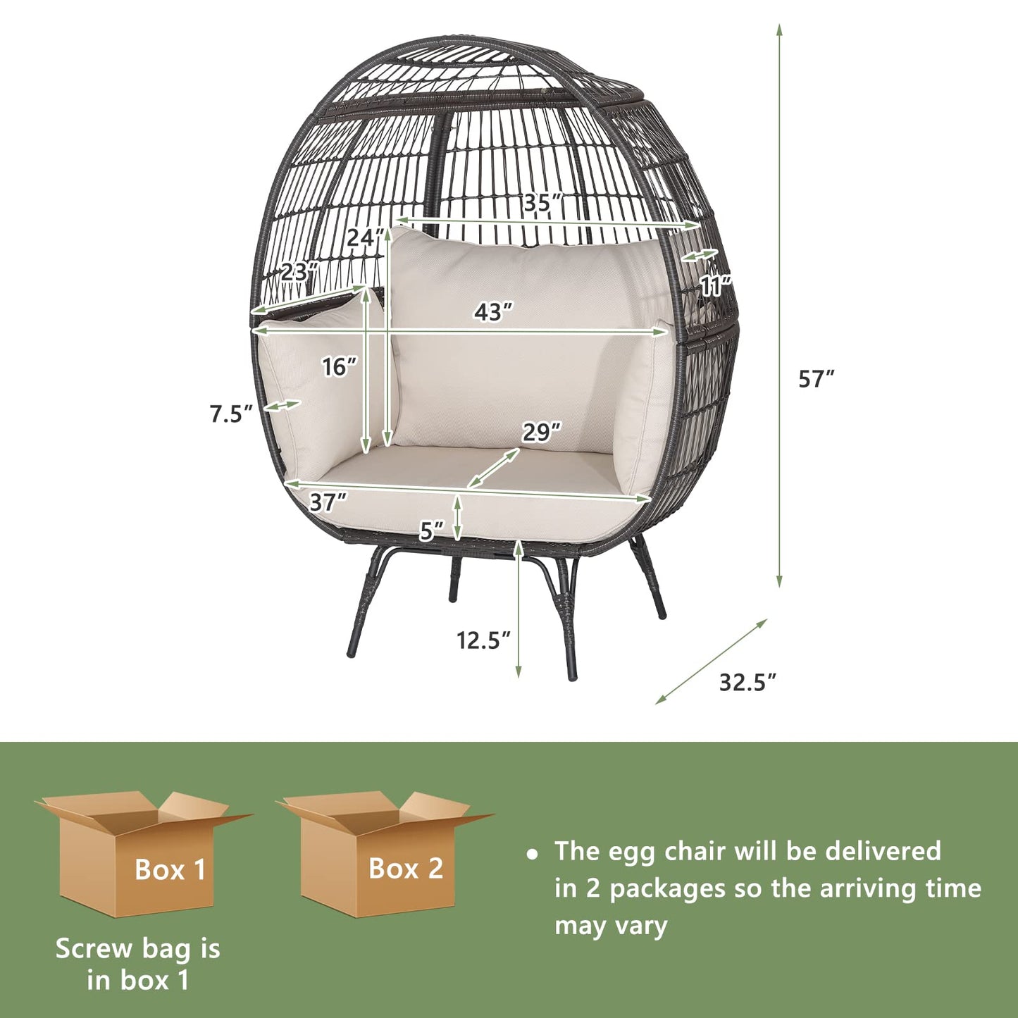 Tangkula Oversized Wicker Egg Chair, Wicker Patio Basket Circle Lounge Chair w/Metal Stand & 4 Thick Cushions, 450 LBS Max Load