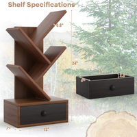 Tangkula 5 Tier Tree Bookshelf with Drawer, Rustic 5 Shelf Space Saving Corner Bookcase