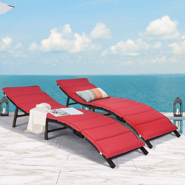 Set of 2 Patio Chaise, Foldable Outdoor Patio Wicker Lounger Chair