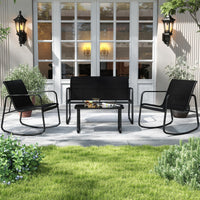 Tangkula Outdoor Rocking Bistro Set with Rocking Chairs Loveseat & Glass Coffee Table