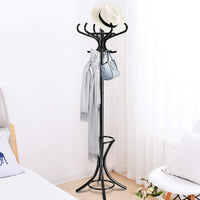 Tangkula Standing Coat Rack Wood 12 Hooks