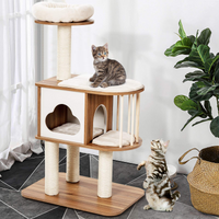 Modern Wood Cat Tree, 46 Inches Cat Tower with Platform - Tangkula
