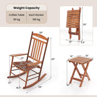 Tangkula 3-piece Outdoor Poplar Wood Rocking Bistro Set