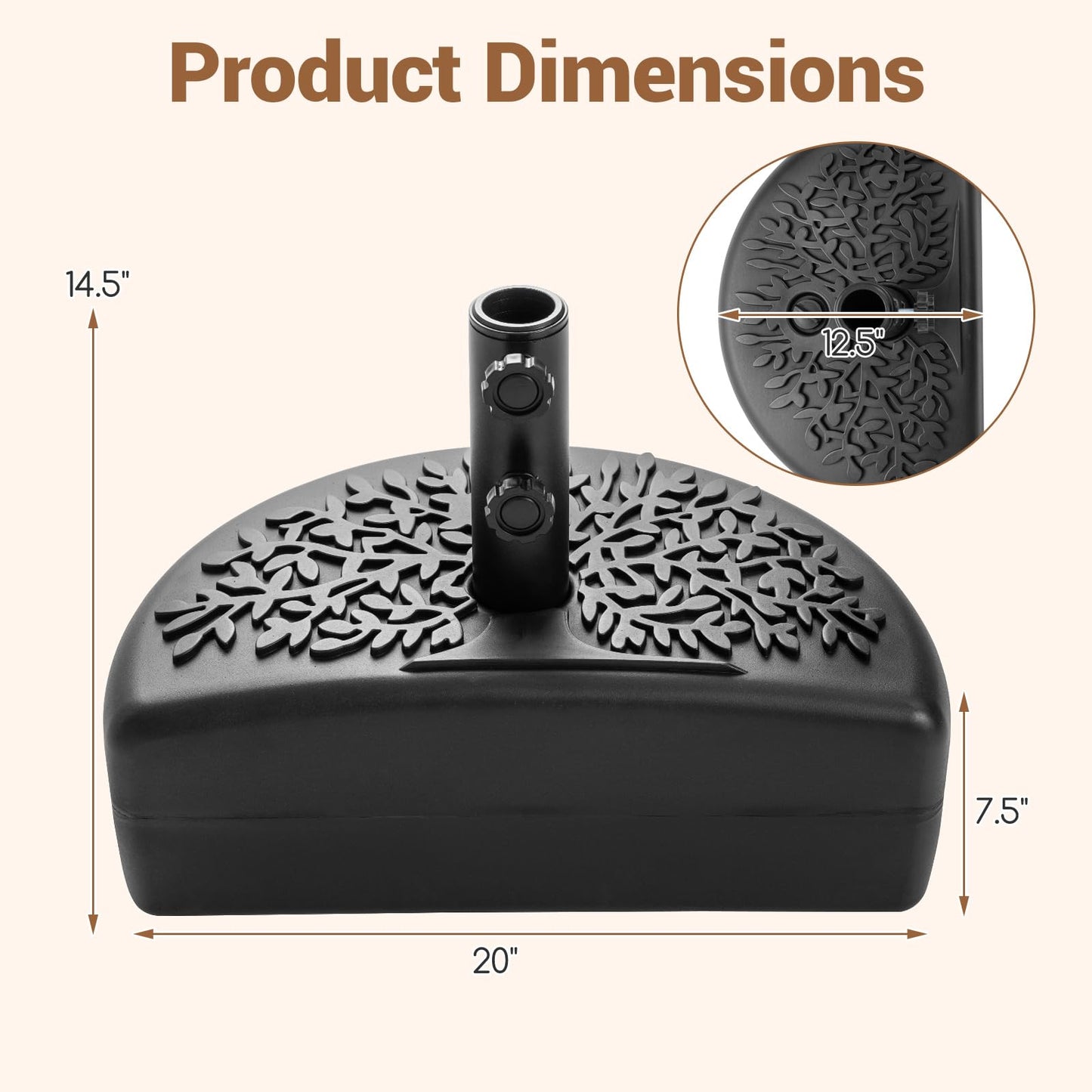 Tangkula 55 LBS Half Round Umbrella Base for 1.57" & 1.91" Poles