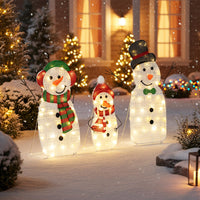Tangkula 3 Piece Christmas Lighted Snowman Family Decoration