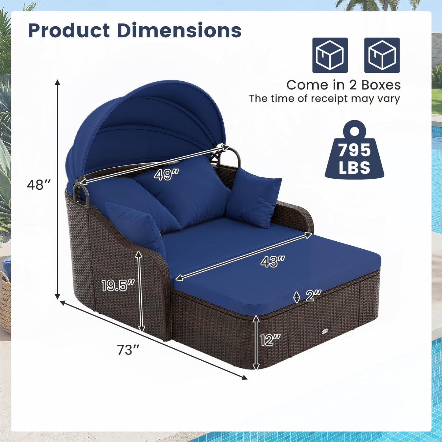 Tangkula PE Rattan Patio Daybed with Retractable Canopy