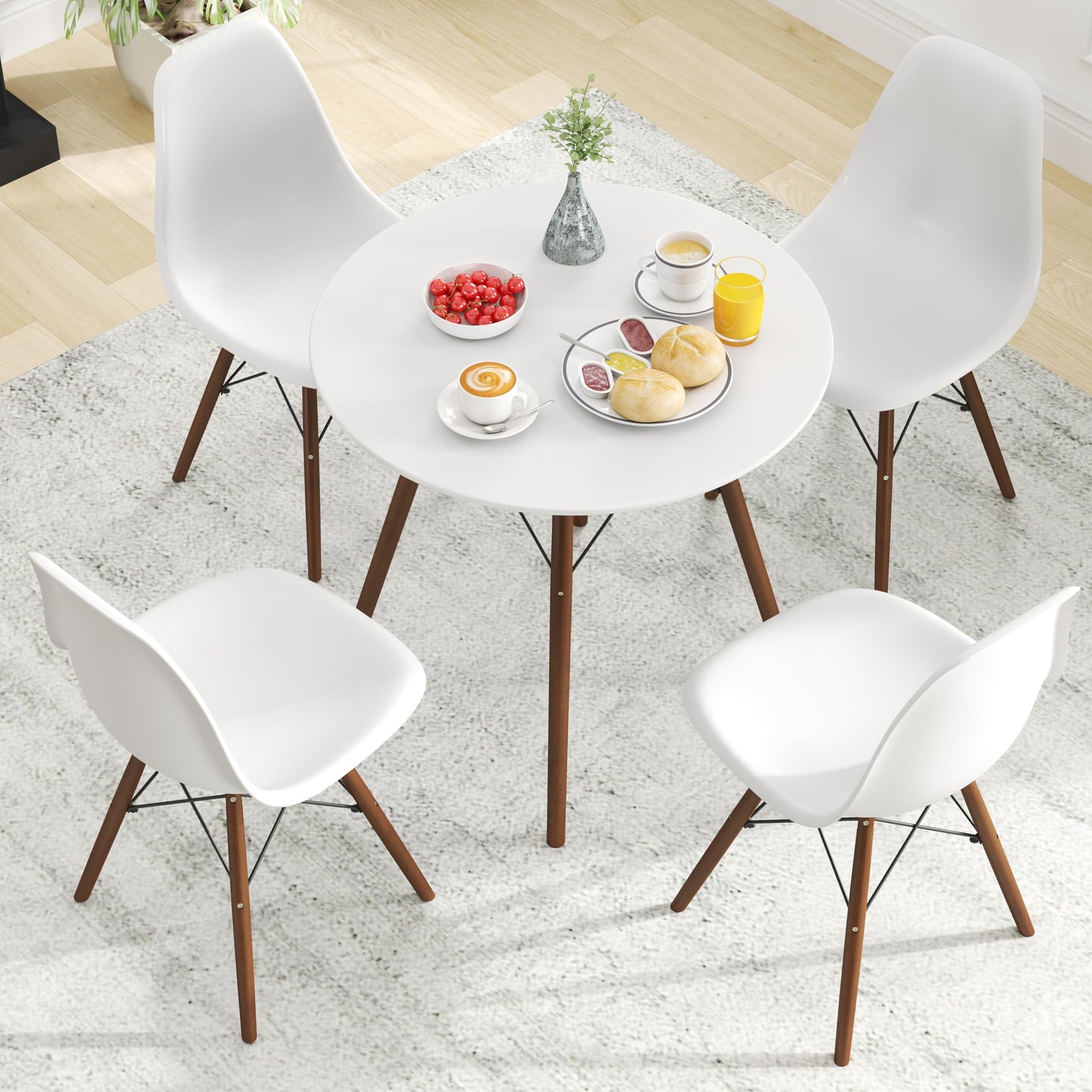 Tangkula Round Dining Table Set for 4 with Ergonomic Seat & Solid Wood Legs
