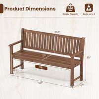 Tangkula 3-Seater Outdoor Wooden Bench | 59" Large Garden Bench with Backrest & Armrests