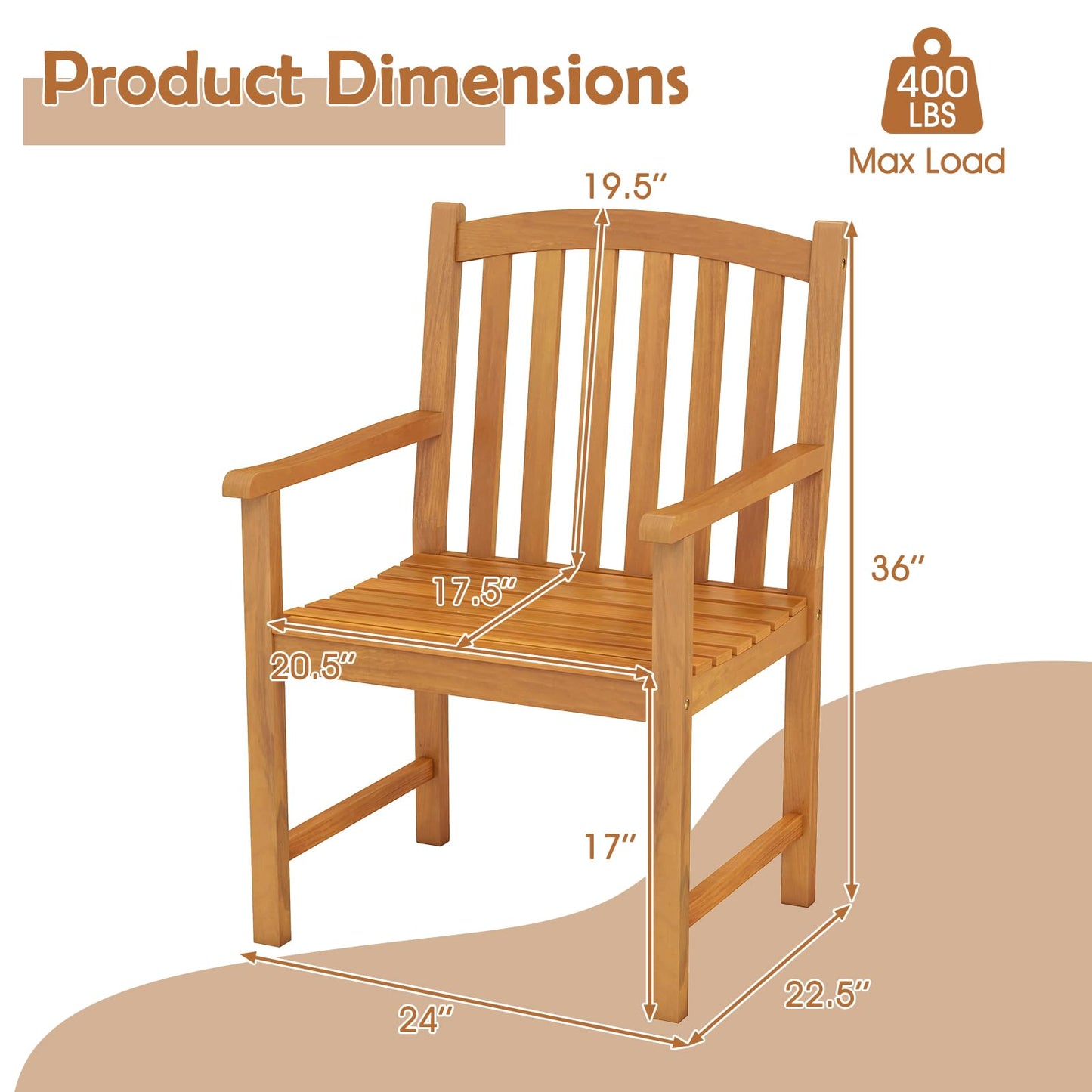 Fauteuils Tangkula en acacia à lattes pour terrasse avec dossier incliné, très résistants