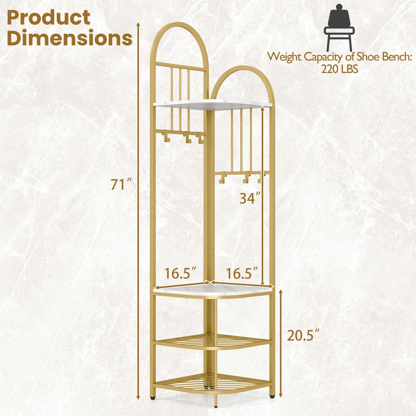 Tangkula 4-Tier Coat Rack Corner Hall Tree with Shoe Storage Bench