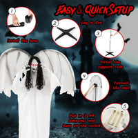 Tangkula 6.6 Feet Halloween Animatronic Standing Angel with Sound-Activated Light-up Eyes and Flapping Wings