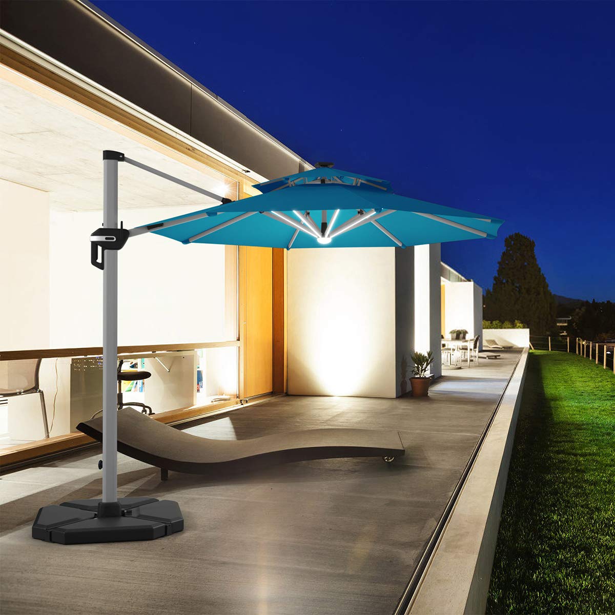 Tangkula 10 FT LED Cantilever Offset Hanging Patio Umbrella with Weight Base