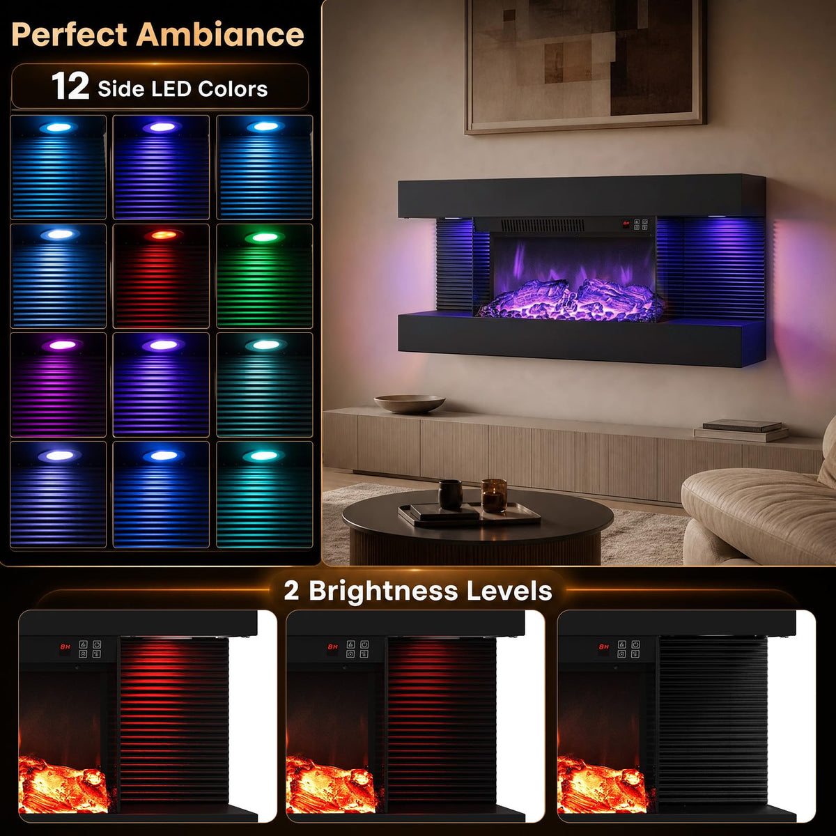 Tangkula 18"/26"/36"/46" 3-Sided WiFi Electric Fireplace with 32"/40"/50"/60" Floating Mantel
